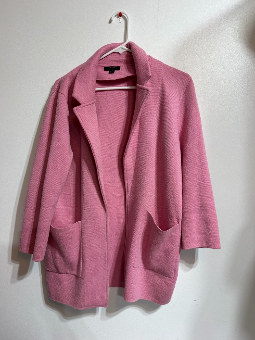 J.Crew Pink Merino Wool Blend Open Front Blazer Cardigan Size Small